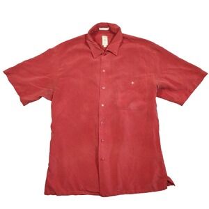 Burma Bibas Shirt Mens L Red Short Sleeve Button Down Solid Silk